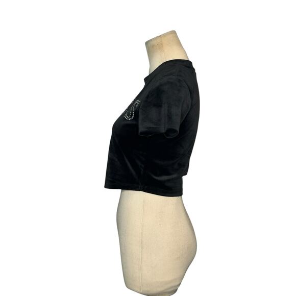 Guess black velvet rhinestones front logo short sleeves t-shirt size XS - Picture 16 of 16